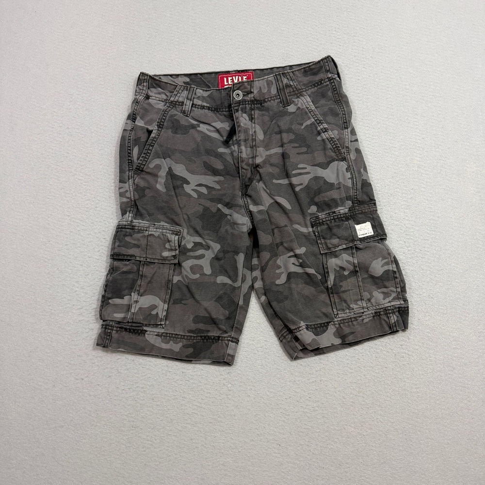 Vintage Levis Camo Cargo Shorts Men's 31 Grey Camouflage 12" Inseam y2k Skater